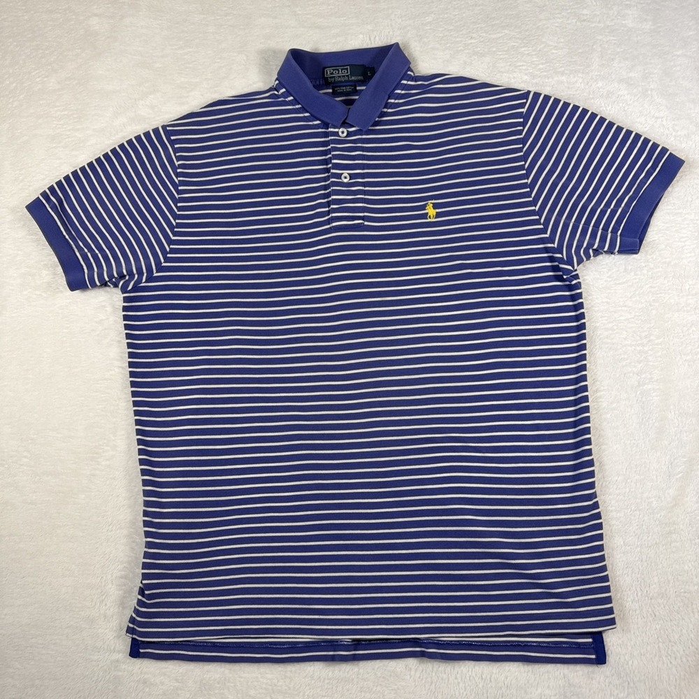 Polo Ralph Lauren Short Sleeve Blue Yellow Button Up Large 100%‎ Cotton